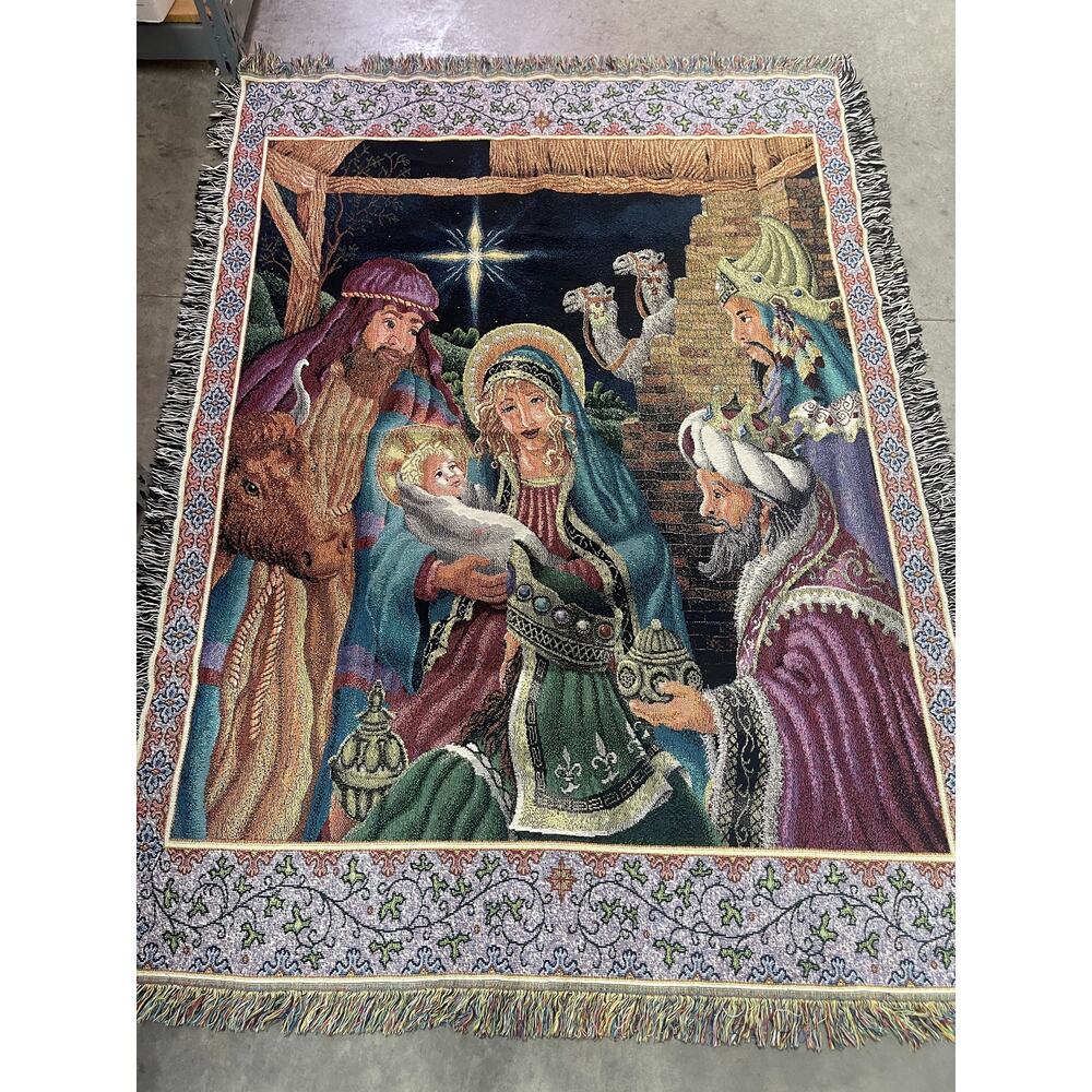 Christ Birth and Three Wise Men, Tapestry, 50 x 68 inches, Christmas,